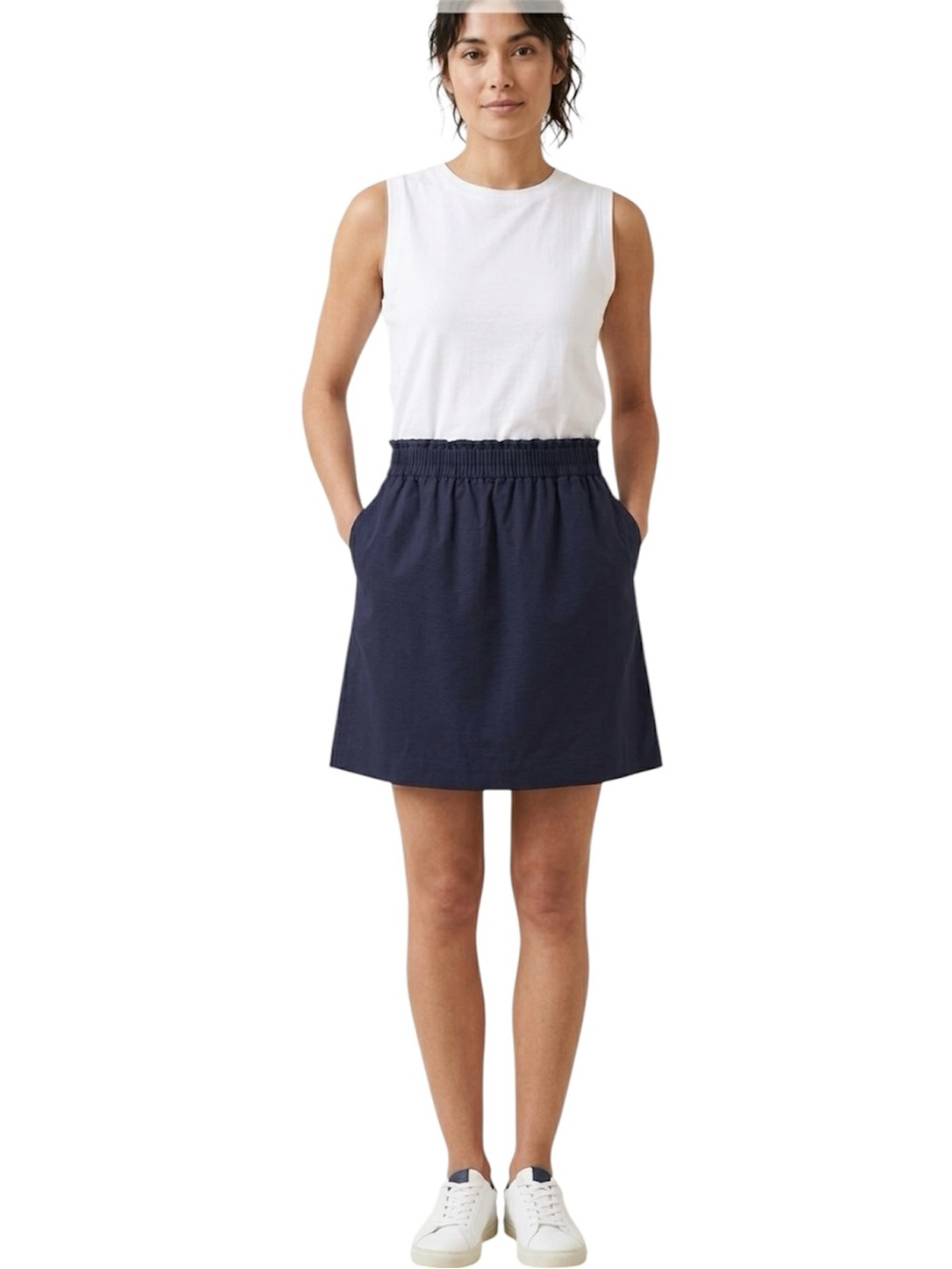 J Crew Linen Blend Pull On Paper Bag Waist Navy Blue Skirt Size 10
